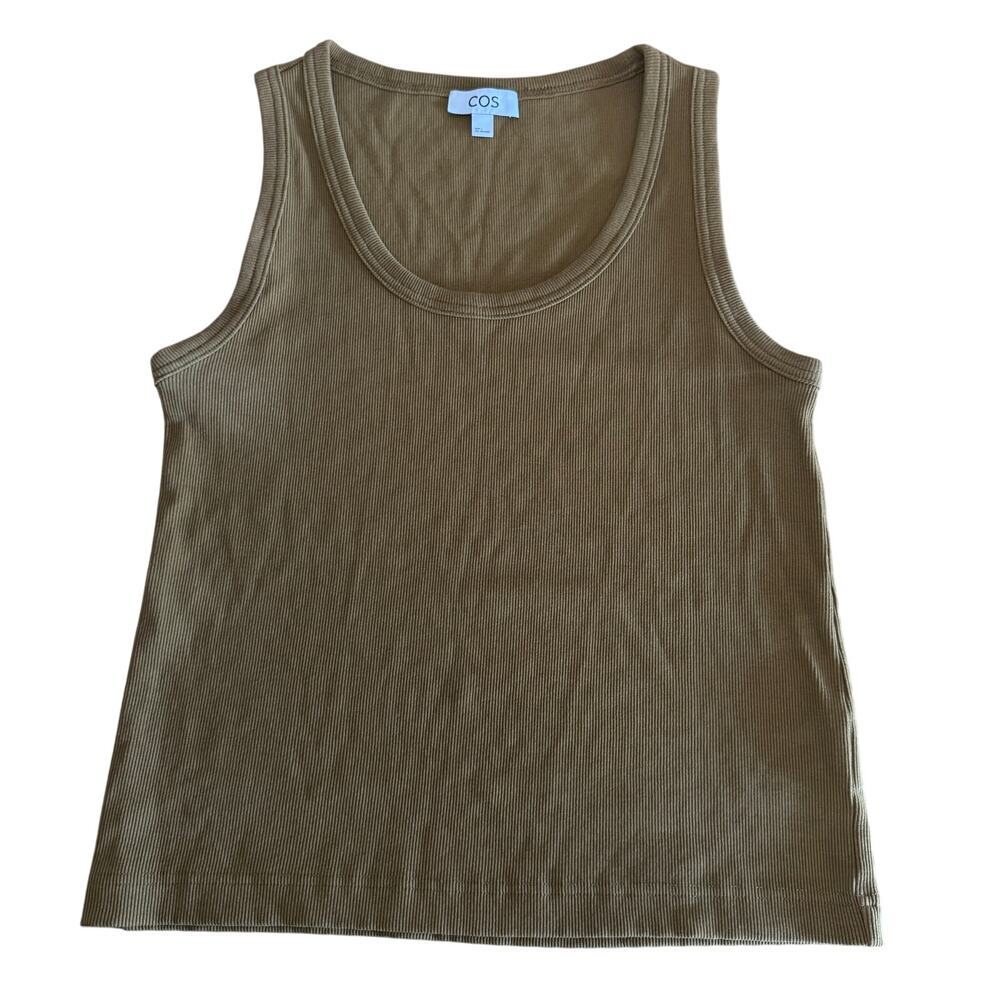 COS Women's Scoop-Neck Ribbed Tank Top - Dark Khaki Large